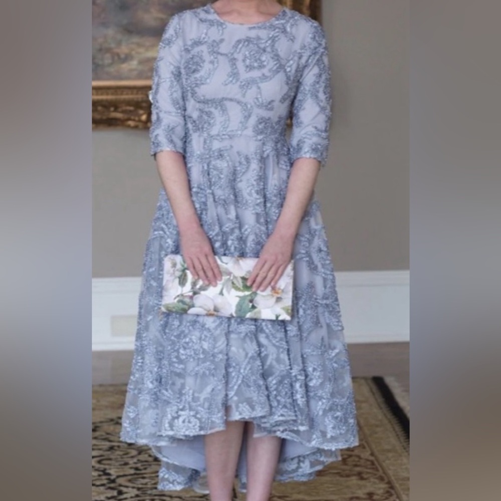 Dainty Jewells Blue High-Low A-Line Lace Dress